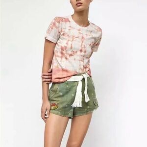 Anthropologie Pilcro Peace Embroidered Utility Shorts Green Boho Size 30